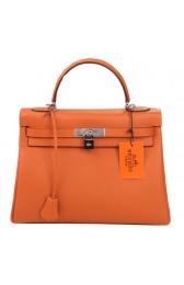 Hermes Kelly 32cm Shoulder Bag Orange Original Leather K32 Silver PY1656zS17