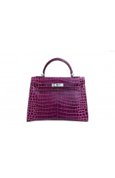 Hermes Kelly 32cm Shoulder Bag Purple Croco Patent Leather K32 Silver PY1832Mc61