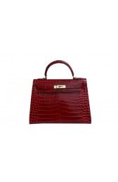 Hermes Kelly 32cm Shoulder Bag Red Croco Patent Leather K32 Gold PY1835Ph61