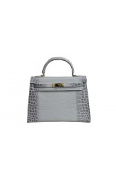 Hermes Kelly 32cm Shoulder Bag White Croco Leather K32 Gold PY1753Yf79