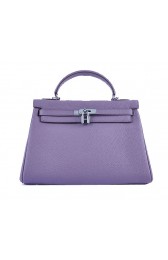 Hermes Kelly 32cm Shoulder Bags Lavender Grainy Leather Silver PY1580jo45