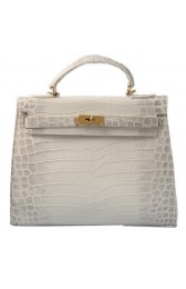 Hermes Kelly 32cm Shoulder Bags OFFWhite Croco Leather Gold PY1596sf78