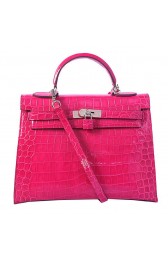 Hermes Kelly 32cm Shoulder Bags Peach Iridescent Croco Leather Silver PY1601Bt18