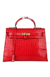 Hermes Kelly 32cm Shoulder Bags Red Iridescent Croco Leather Gold PY1604vN22