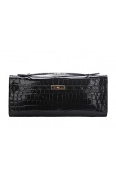 Hermes Kelly Clutch Bag Croco Leather K1002 Black PY1472rN91