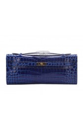 Hermes Kelly Clutch Bag Croco Leather K1002 Blue PY1470Sy67