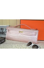 Hermes Kelly Clutch Bag Croco Leather K31 Light Pink PY1525ag52