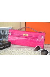 Hermes Kelly Clutch Bag Croco Leather K31 Rose PY1526aC46