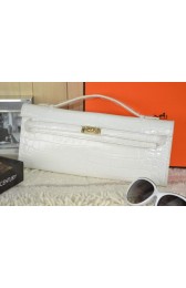 Hermes Kelly Clutch Bag Croco Leather K31 White PY1530Sy67