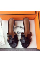 Hermes Leather Slipper HO742 Black PY3380eP76