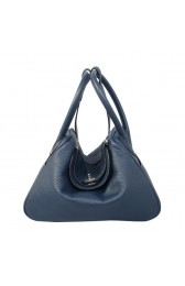 Hermes Lindy 30CM Dark Blue Grainy Leather Havanne Shoulder Bag PY1744Gp37