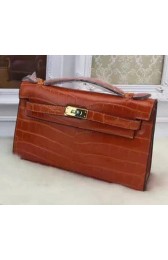 Hermes MINI Kelly 22cm Tote Bag Croco Leather KL22 Orange PY975ge92