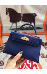 Hermes original mini Kelly chevre mysore K19CM blue&Gold Metal PY599Sx31