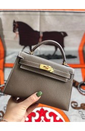 Hermes original mini Kelly chevre mysore K19CM grey&Gold Metal PY600JB76