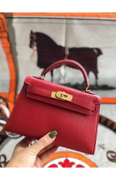 Hermes original mini Kelly chevre mysore K19CM red&Gold Metal PY604Rk60