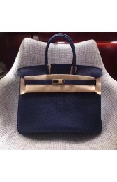 Hermes Real ostrich leather birkin bag BK35 dark blue PY739bp40