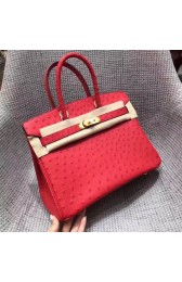 Hermes Real ostrich leather birkin bag BK35 red PY743Rp39