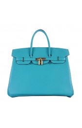 High Quality Hermes Birkin 35CM Tote Bag Light BLue Grainy Leather Gold PY1593Es35