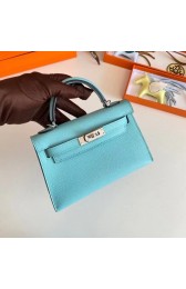 High Quality Imitation Hermes Kelly 19cm Shoulder Bags Epsom Leather KL19 Silver hardware sky blue PY186Vu82