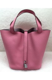 High Quality Imitation Hermes Picotin Lock 22cm Bags Litchi Leather HPL1048 Pink PY1209Vu82