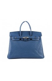 Hot Hermes Birkin 35CM Tote Bags Blue Ostrich Leather H6089 Silver PY1427IA66