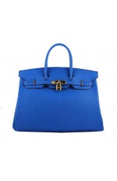 Imitation Best Hermes Birkin 35CM Tote Bags Blue Grainy Leather H-35 Gold PY1424NP24