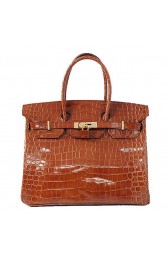 Imitation Hermes Birkin 35CM Tote Bag Brown Iridescent Croco Leather Gold PY1611hc46