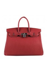 Imitation Hermes Birkin 35CM Tote Bags Red Grainy Leather H-35 Silver PY1419Cx15