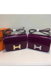 Imitation Hermes Constance Bag Croco Leather H9978C Purple PY871lH78