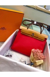 Imitation Hermes Herbag 31CM Original Canvas Leather & Calfskin 45987 Red&Apricot PY836SU58