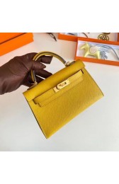 Imitation Hermes Kelly 19cm Shoulder Bags Epsom Leather KL19 Gold hardware yellow PY203SU87