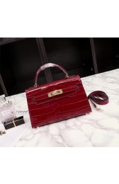 Imitation Hermes Kelly 19cm Tote Bag crocodile Leather KL19 fuchsia PY760uk46