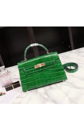 Imitation Hermes Kelly 19cm Tote Bag crocodile Leather KL19 green PY758SU34