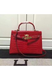 Imitation Hermes Kelly 28cm Shoulder Bag Croco Leather K28 Red PY901Nj42