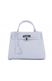 Imitation Hermes Kelly 28cm Shoulder Bags White Grainy Leather Silver PY1578zB65