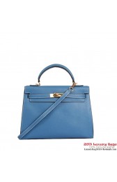 Imitation Hermes Kelly 32cm Top Handle Bag Blue Togo Leather Gold PY1908SU87