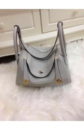 Imitation Hermes Lindy 30CM Grey Leather Shoulder Bag HLD30 Gold PY1237zB65