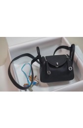 Imitation Hermes mini Lindy Togo Leather Bag LD19 black&Silver-Tone Metal PY551Gp56