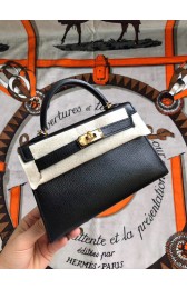 Imitation Hermes original mini Kelly chevre mysore K19CM black&Gold Metal PY606EY79