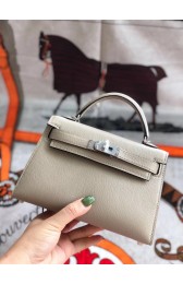 Imitation Hermes original mini Kelly chevre mysore K19CM light grey&silver Metal PY588hc46