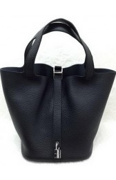 Imitation Hermes Picotin Lock 22cm Bags Litchi Leather HPL1048 Black PY1208Za30