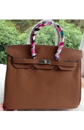 Knockoff Best Hermes Birkin 35CM Tote Bag Brown Litchi Leather BK35 Silver PY1109sm35