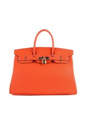 Knockoff Hermes Birkin 35CM Tote Bags Orange Grainy Leather H-35 Gold PY1426no73