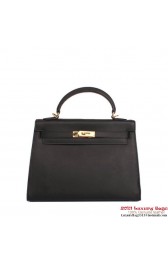 Knockoff Hermes Kelly 32cm Top Handle Bag Black Togo Leather Gold PY1910Ez66