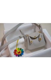 Knockoff Hermes mini Lindy Togo Leather Bag LD19 grey&gold-Tone Metal PY548WW40