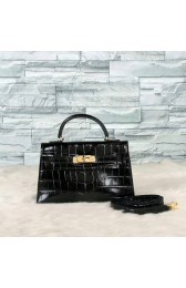 Luxury Hermes Kelly 19cm Tote Bag crocodile Leather KL19 Black PY687Eq40