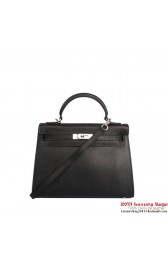 Quality Hermes Kelly 32cm Top Handle Bag Black Togo Leather Silver PY1909Vu63