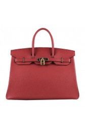 Replica Designer Hermes Birkin 35CM Tote Bags Red Grainy Leather H-35 Gold PY1420sk97