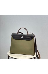 Replica Fashion Hermes Herbag 31CM Original Canvas Leather & Calfskin 48887 green&brown PY117HM85