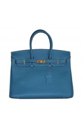 Replica Hermes Birkin 35CM Tote Bag Light Blue Clemence Leather H6089 Gold PY1794Lv15